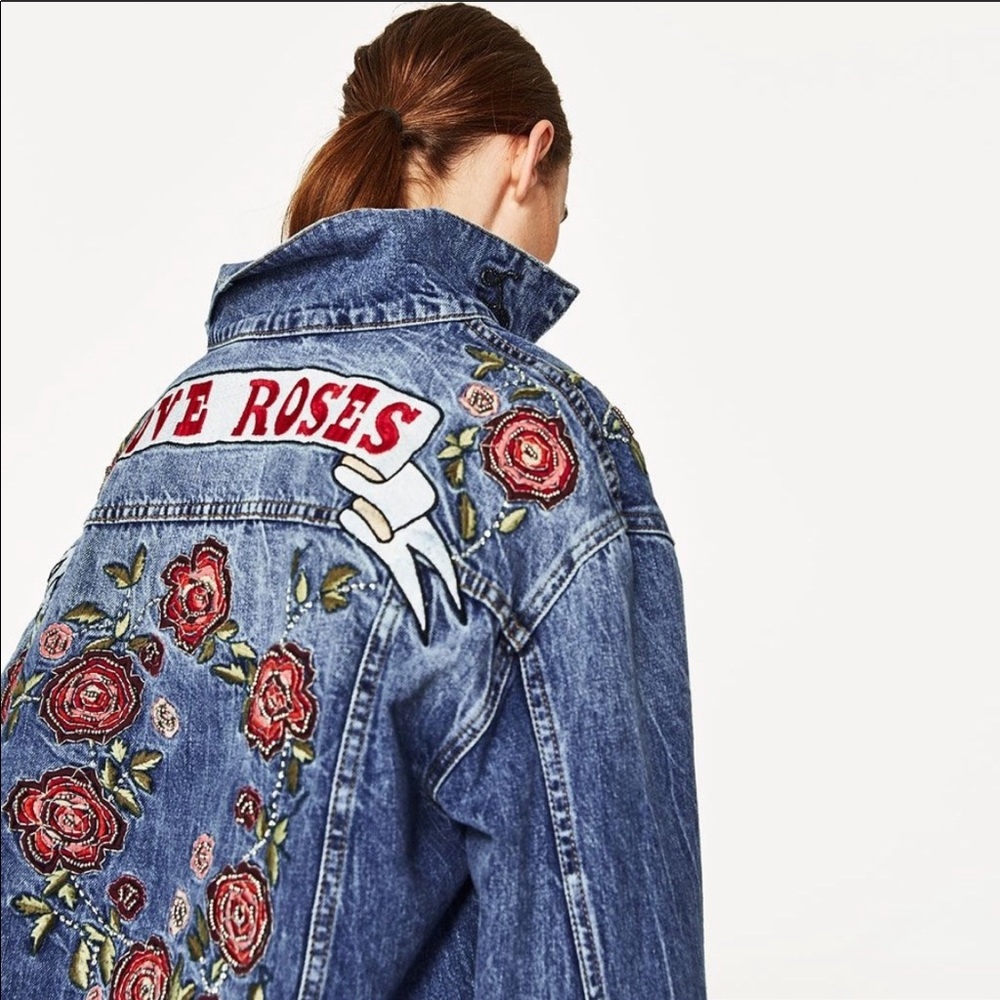Zara Jeans Embroidery and Beaded Rose Jacket